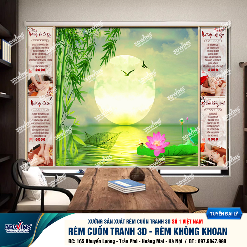Tổng Hợp +45 Mẫu Rèm Cuốn Không Khoan In Tranh 3D Cho Quán Spa Đông Y Dưỡng Sinh Giá Rẻ Tại Xưởng Rèm 3DWins