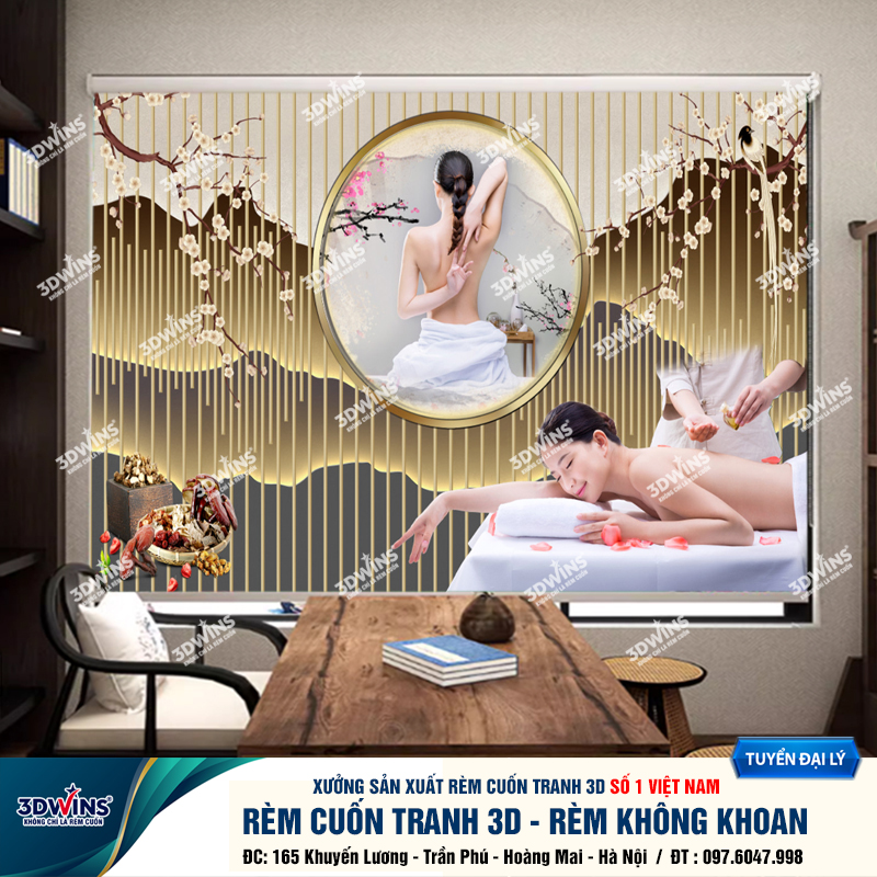 Tổng Hợp +45 Mẫu Rèm Cuốn Không Khoan In Tranh 3D Cho Quán Spa Đông Y Dưỡng Sinh Giá Rẻ Tại Xưởng Rèm 3DWins