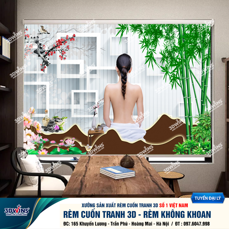 Tổng Hợp +45 Mẫu Rèm Cuốn Không Khoan In Tranh 3D Cho Quán Spa Đông Y Dưỡng Sinh Giá Rẻ Tại Xưởng Rèm 3DWins