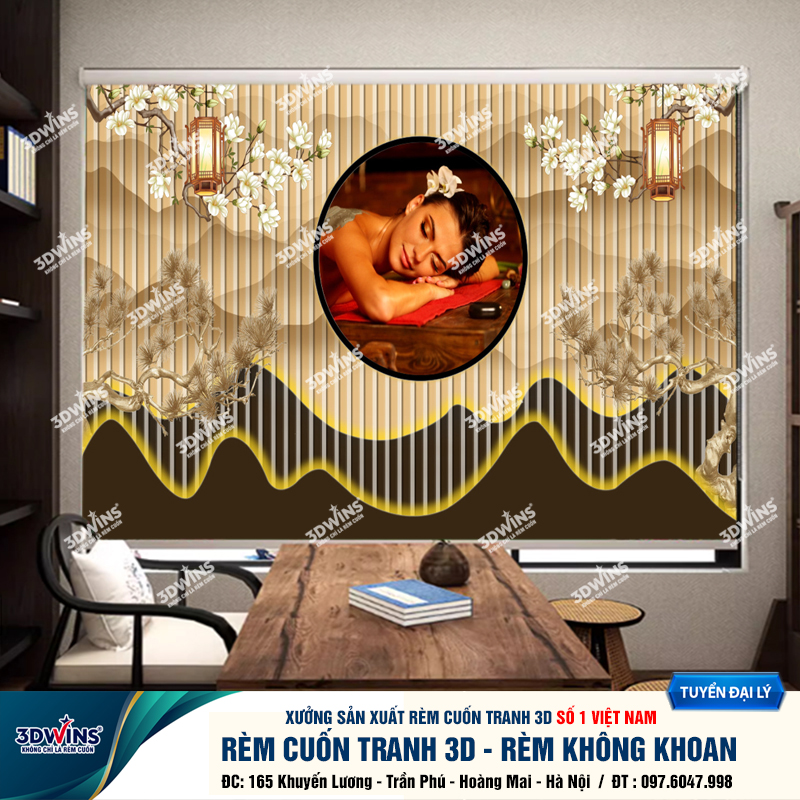 Tổng Hợp +45 Mẫu Rèm Cuốn Không Khoan In Tranh 3D Cho Quán Spa Đông Y Dưỡng Sinh Giá Rẻ Tại Xưởng Rèm 3DWins