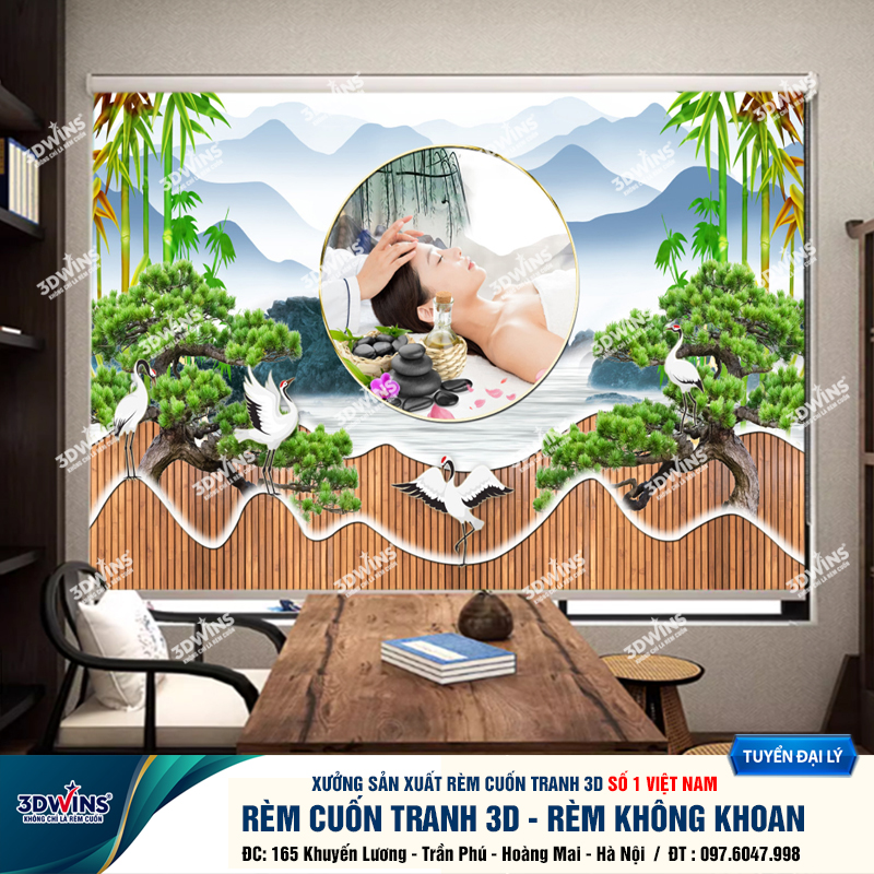 Tổng Hợp +45 Mẫu Rèm Cuốn Không Khoan In Tranh 3D Cho Quán Spa Đông Y Dưỡng Sinh Giá Rẻ Tại Xưởng Rèm 3DWins