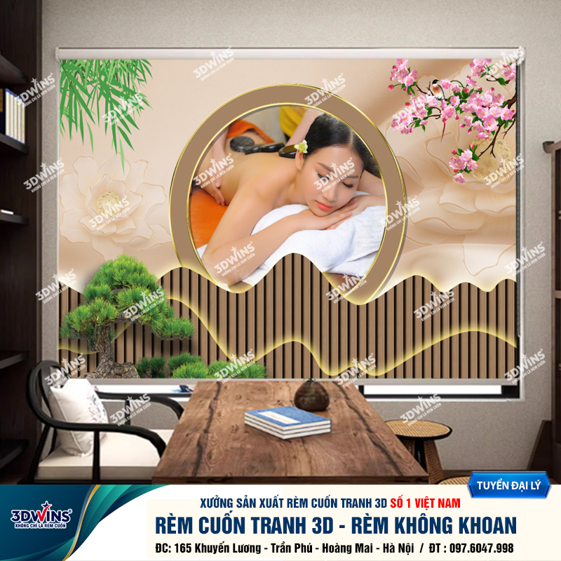 Tổng Hợp +45 Mẫu Rèm Cuốn Không Khoan In Tranh 3D Cho Quán Spa Đông Y Dưỡng Sinh Giá Rẻ Tại Xưởng Rèm 3DWins