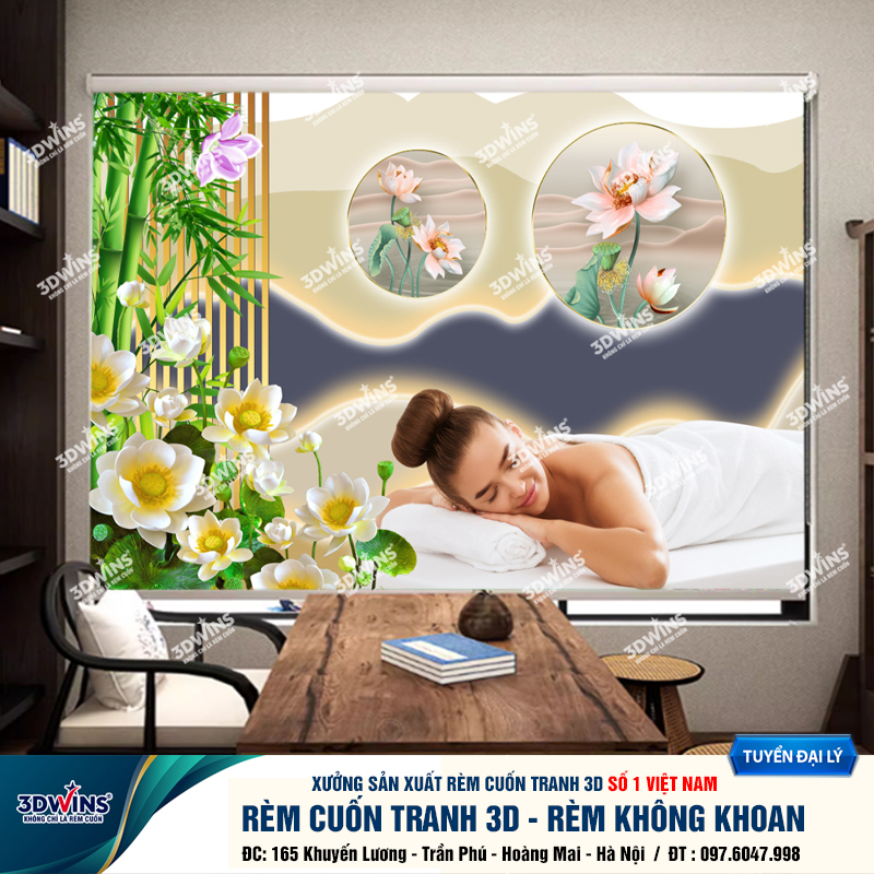 Tổng Hợp +45 Mẫu Rèm Cuốn Không Khoan In Tranh 3D Cho Quán Spa Đông Y Dưỡng Sinh Giá Rẻ Tại Xưởng Rèm 3DWins