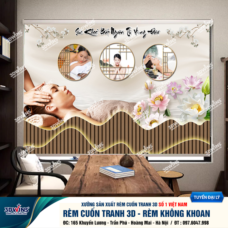 Tổng Hợp +45 Mẫu Rèm Cuốn Không Khoan In Tranh 3D Cho Quán Spa Đông Y Dưỡng Sinh Giá Rẻ Tại Xưởng Rèm 3DWins