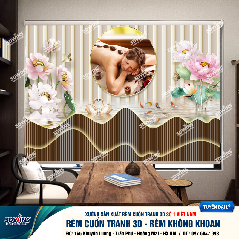 Tổng Hợp +45 Mẫu Rèm Cuốn Không Khoan In Tranh 3D Cho Quán Spa Đông Y Dưỡng Sinh Giá Rẻ Tại Xưởng Rèm 3DWins