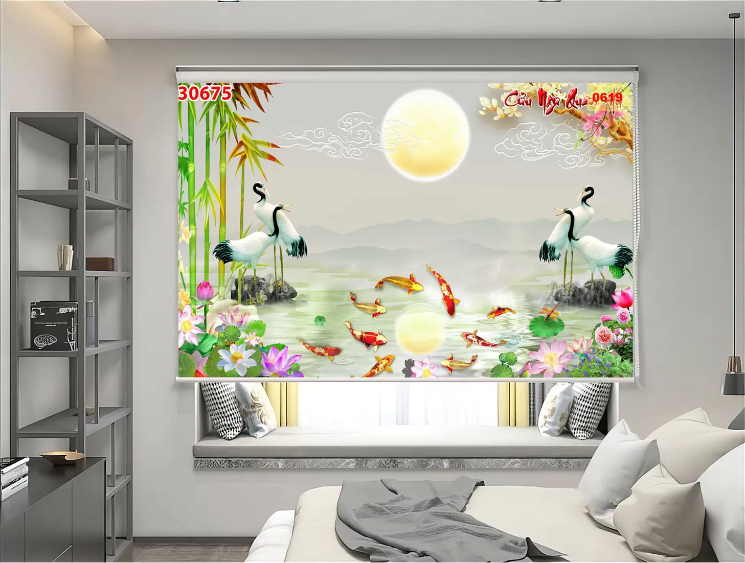 Rèm cuốn in tranh cá giả ngọc tạo cảm giác sang trọng cho không gian sống và làm việc