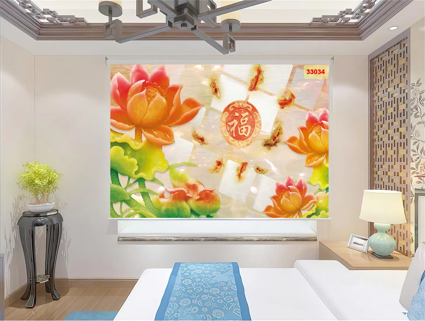 Rèm cuốn in tranh Cửu Ngư Tụ Hội - In ấn và sản xuất theo mọi yêu cầu