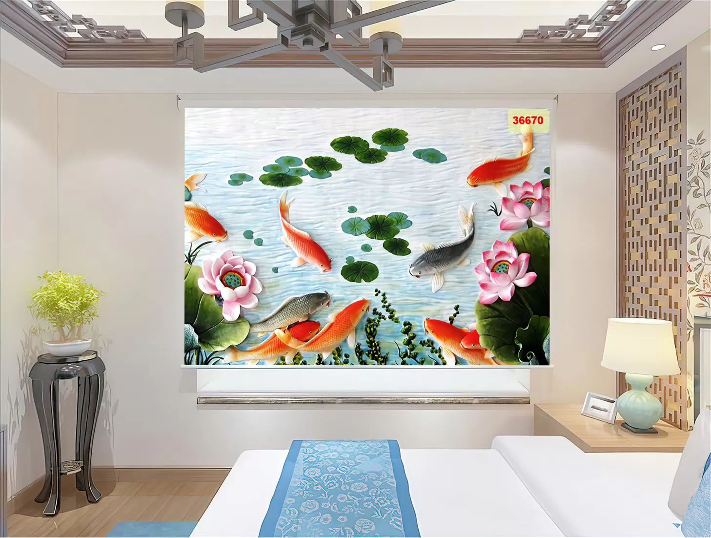 Rèm Cuốn Tranh Cá Chép Hoa Sen - In ấn và thiết kế tại xưởng in Gamuda