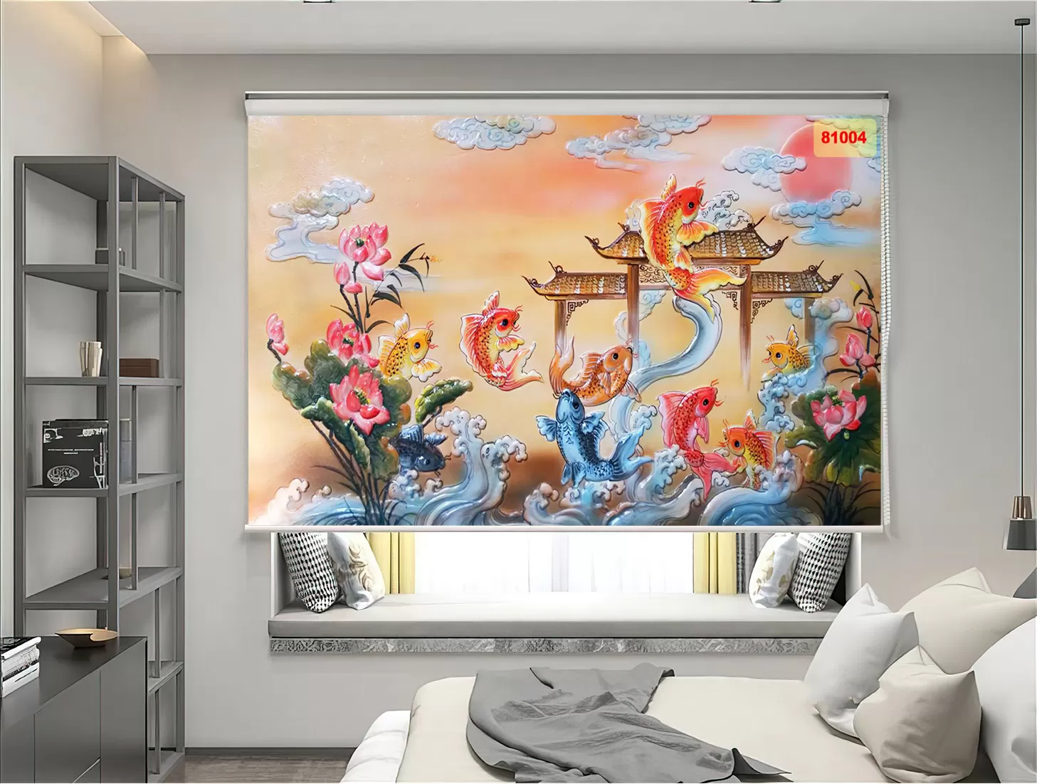 Rèm cuốn tranh cá vượt vũ môn tại xưởng in Gamuda