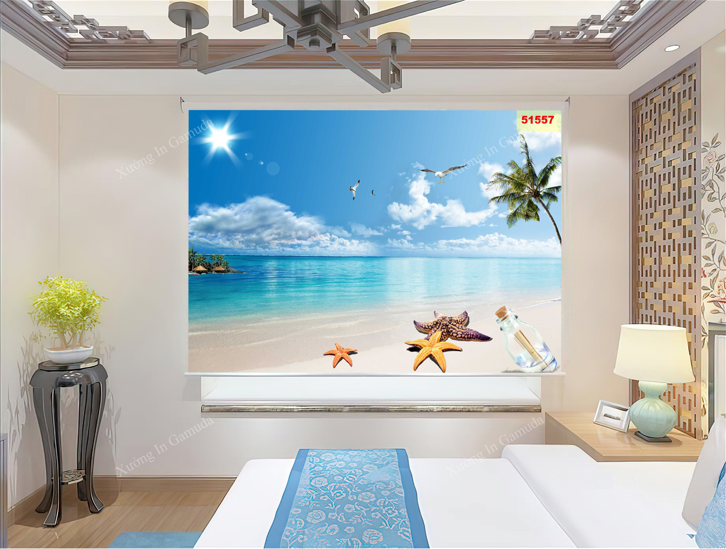 In tranh cảnh biển lên rèm cuốn tại xưởng in Gamuda