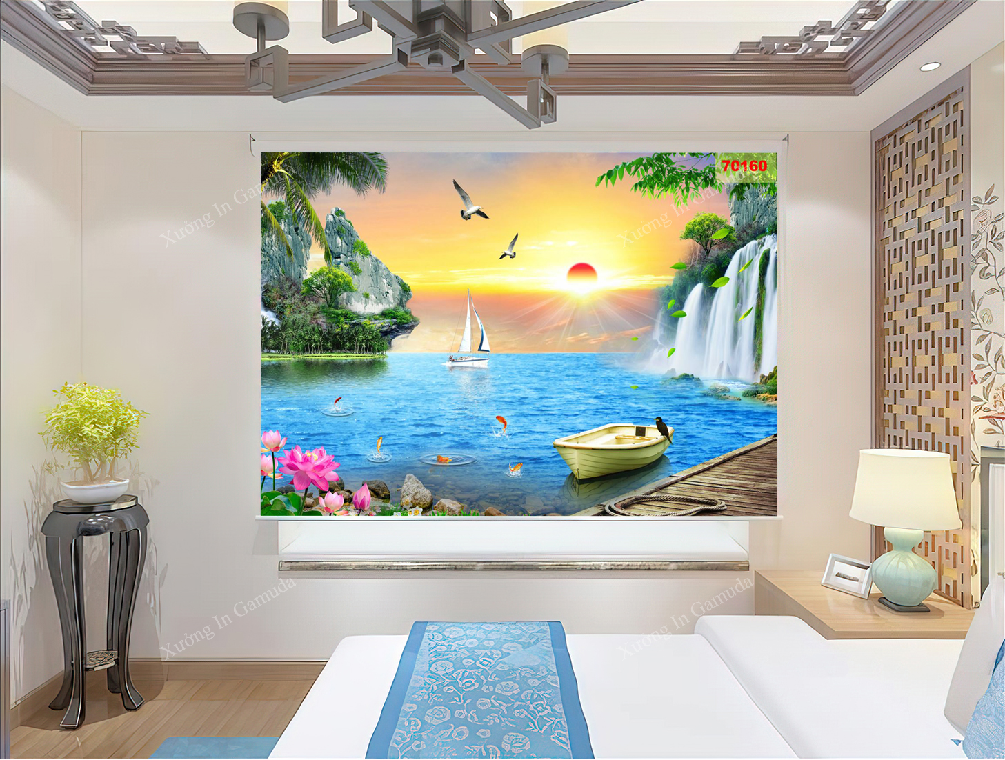 Rèm cuốn in tranh cảnh hoàng hôn trên biển đẹp