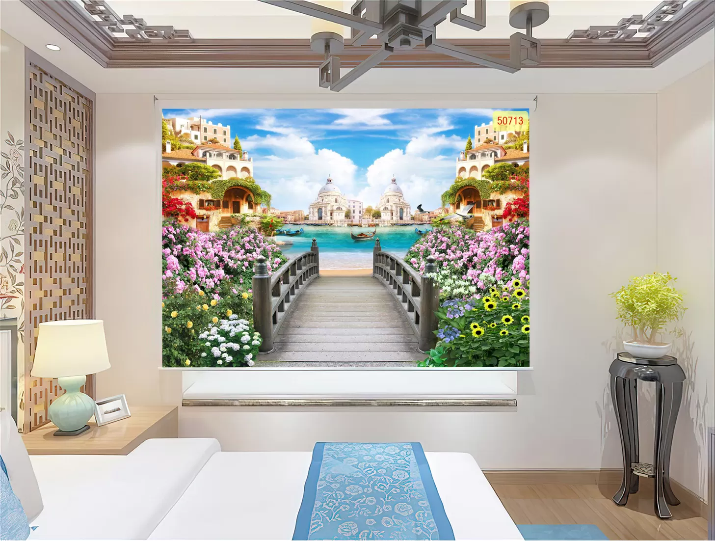 Rèm cuốn tranh con đường Hoa - In ấn và thiết kế tại xưởng In Gamuda