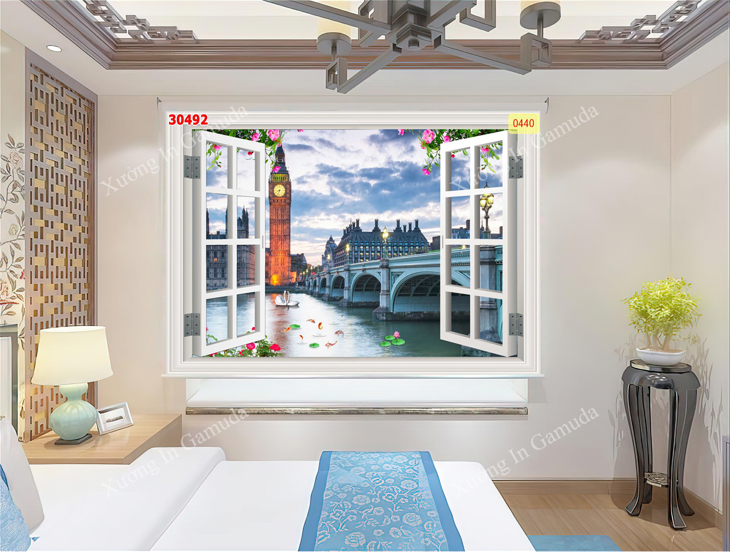 Rèm cuốn tranh cửa sổ phông cảnh Châu Âu đẹp
