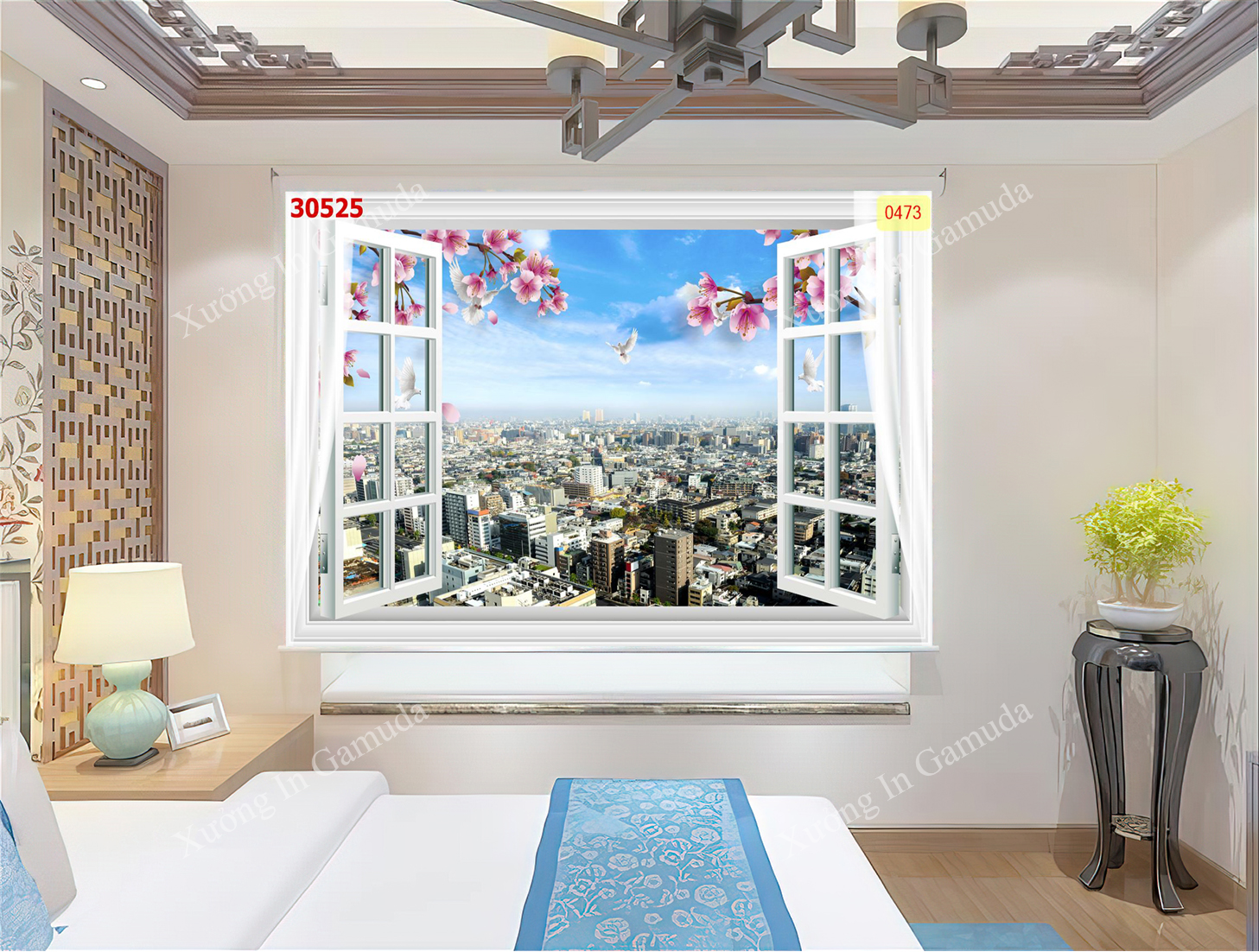 Rèm cuốn in hình cửa sổ phong cảnh ngoài trời đẹp nhất tại xưởng in Gamuda