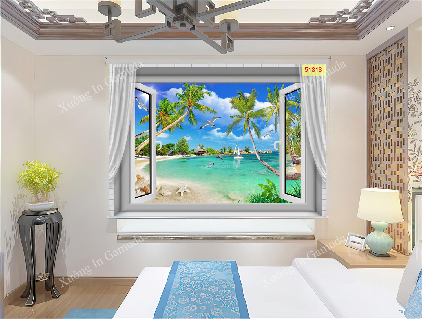 Rèm cuốn in tranh cảnh biên ngoài cửa sổ in ấn và thiết kế tại xưởng in Gamuda