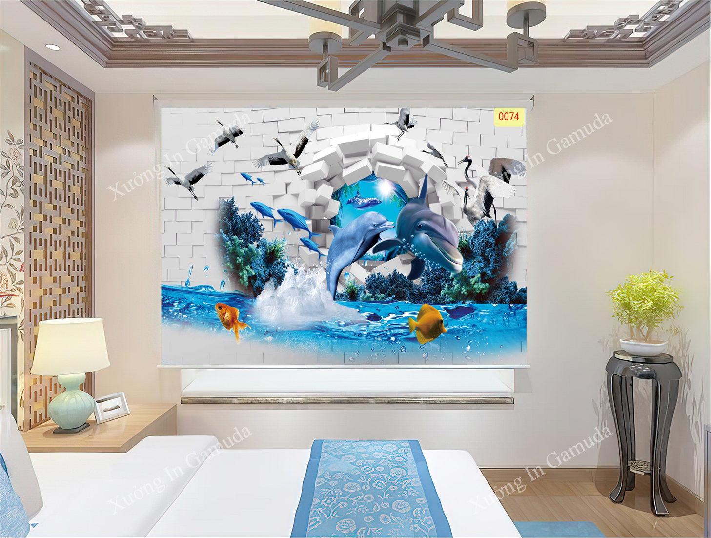 Rèm Cuốn Tranh 3D In Họa Tiết Đại Dương Sinh Động Cùng Các Loài Cá
