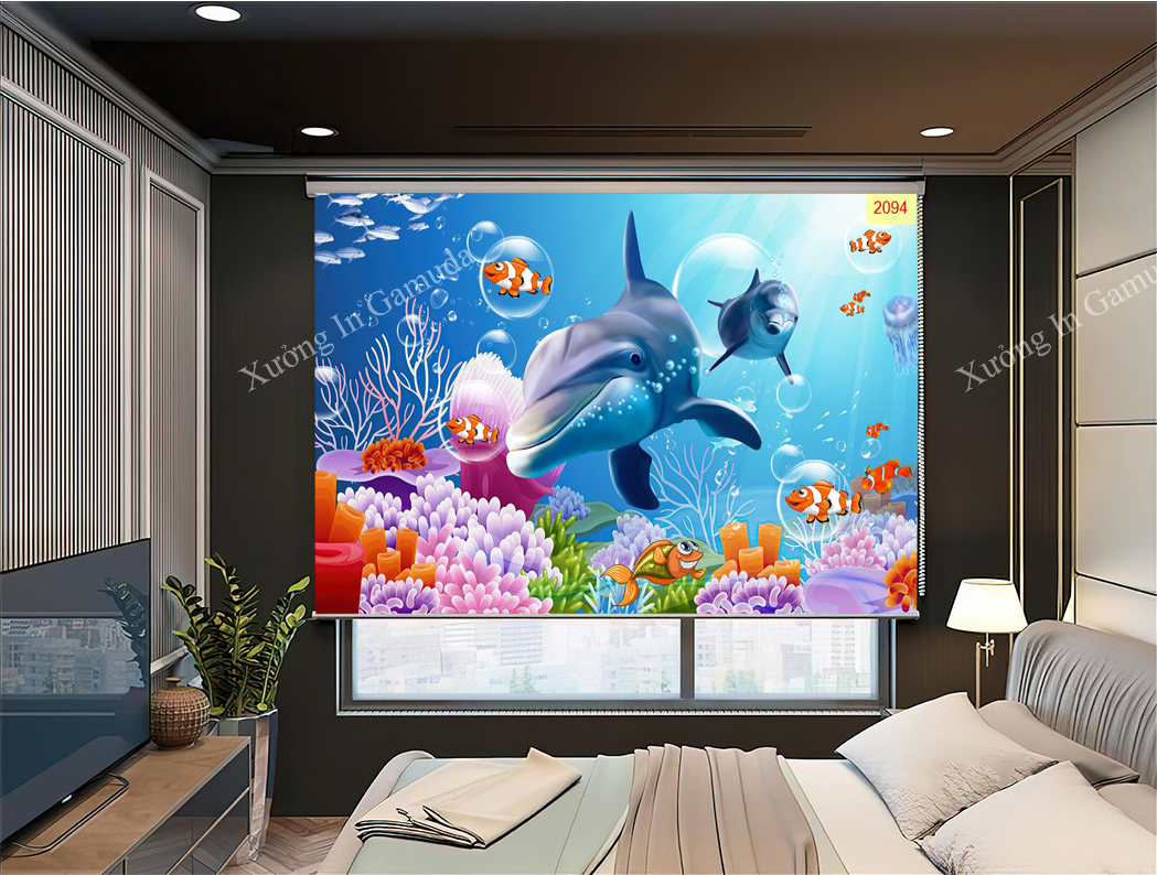 Rèm Cuốn Tranh 3D In Cá Heo Rùa Biển Sao Biển Tạo Nên Sự Tươi Mát Cho Bức Tranh
