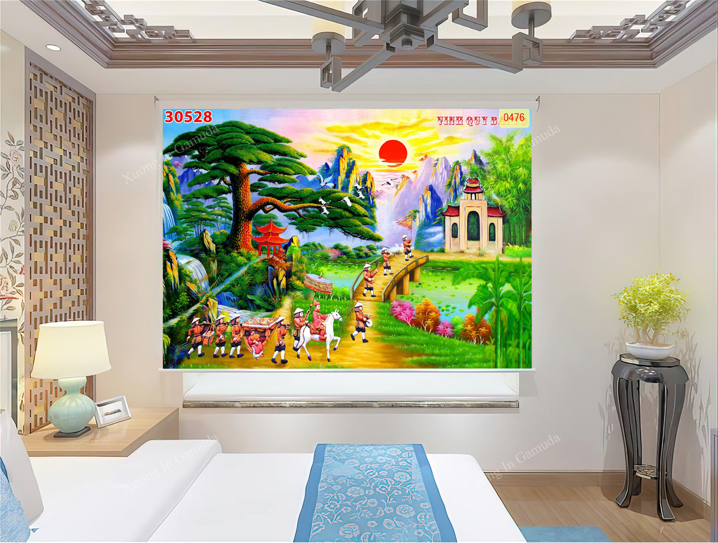 Rèm Cuốn Tranh 3D In Họa Tiết Cây Đa Giếng Nước Gần Gũi Và Yêu Thương Đối Với Cuộc Sống Sinh Hoạt Thường Ngày Của Con Người