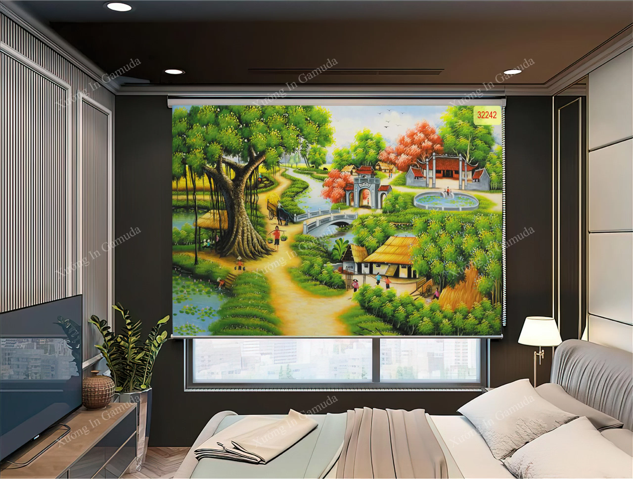 Rèm cuốn tranh đồng quê đa dạng các mẫu mã kích thước