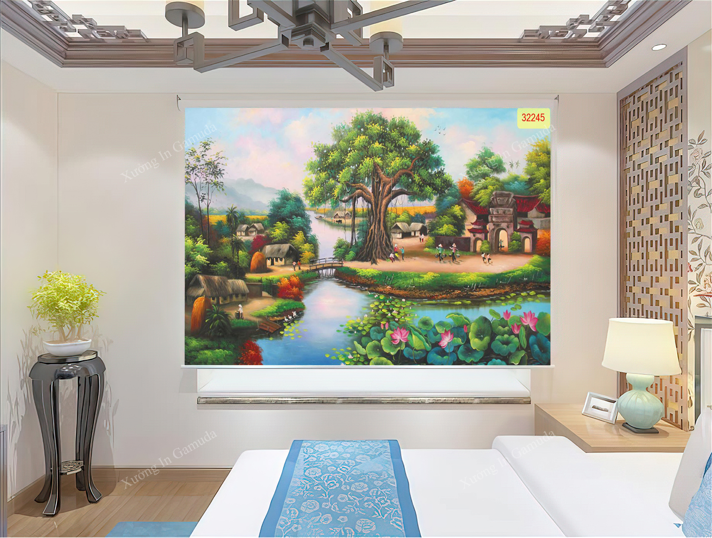Rèm cuốn tranh làng quê -rèm cuốn cản sáng cản nhiệt