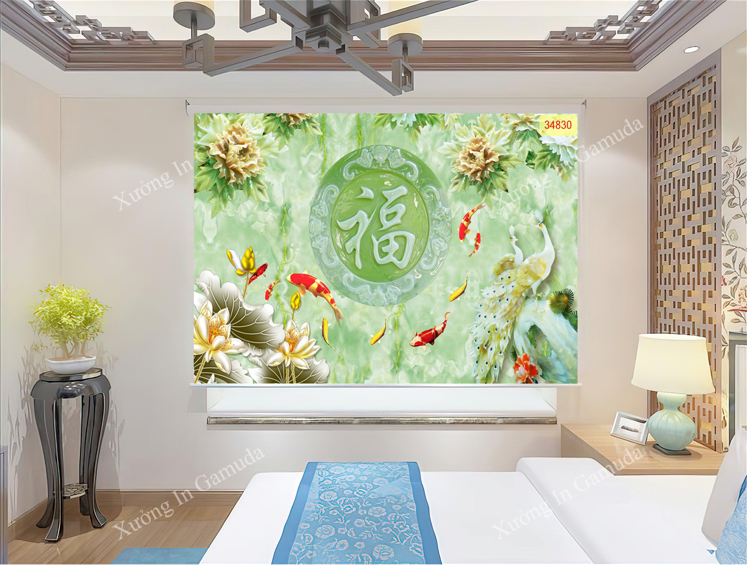 Rèm 3D Họa Tiết Hoa Sen giả Ngọc Đẹp Và Sang Trọng Nhất