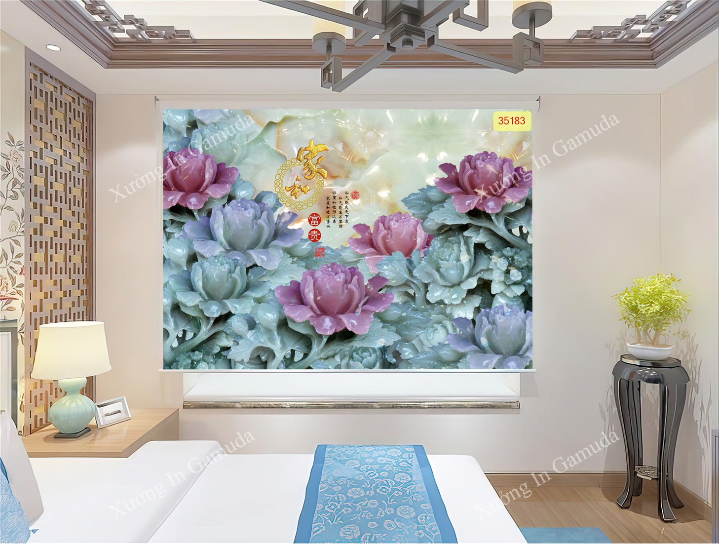 Rèm Cuốn Tranh 3D In Họa Tiết Hoa Sen Đá Biểu Tượng Của Sự Thuần Khiết