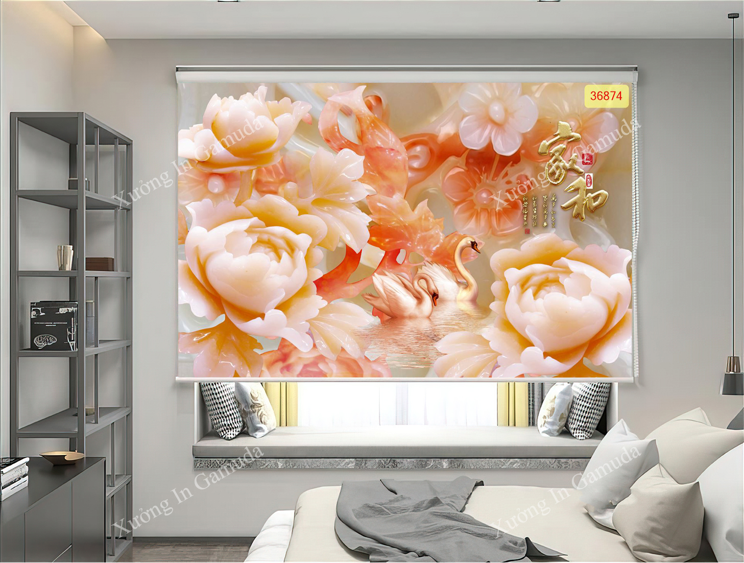 Rèm cuốn giả ngọc đôi thiên nga hồng - Rèm cuốn che nắng cho khung cửa sổ