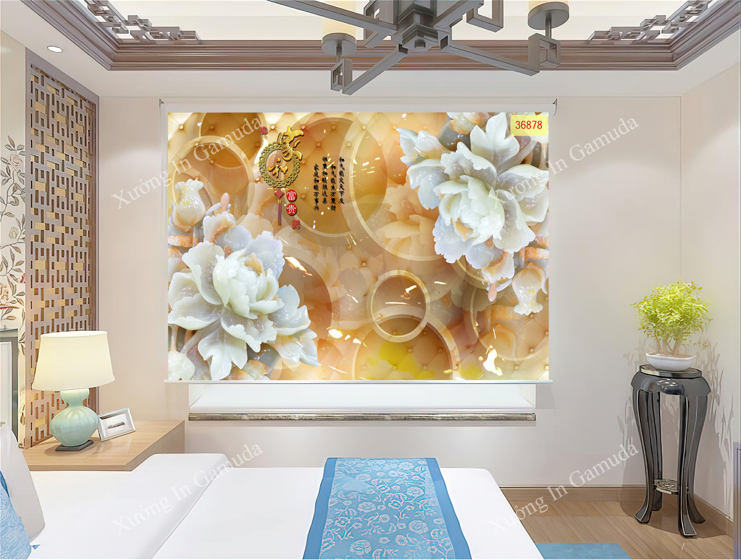 Rèm cuốn tranh hoa giả ngọc 3D đẹp và ấn tượng
