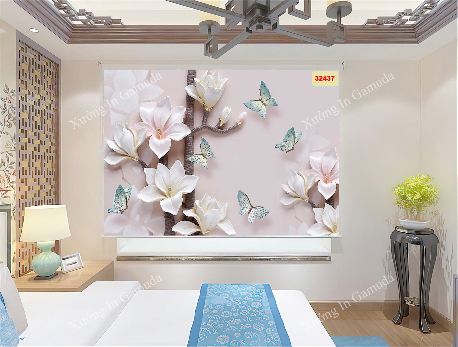 Rèm Cuốn Tranh 3D In Họa Tiết Hoa Sang Chảnh Nhất