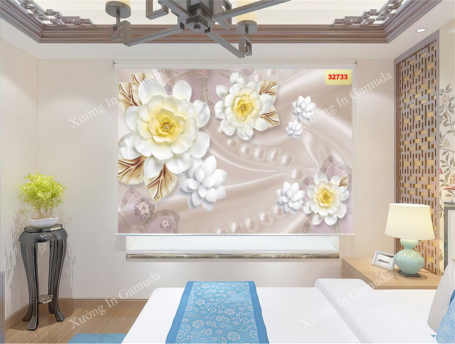 Rèm Cuốn Tranh In Họa Tiết Hoa 3D Đẹp Nhất 