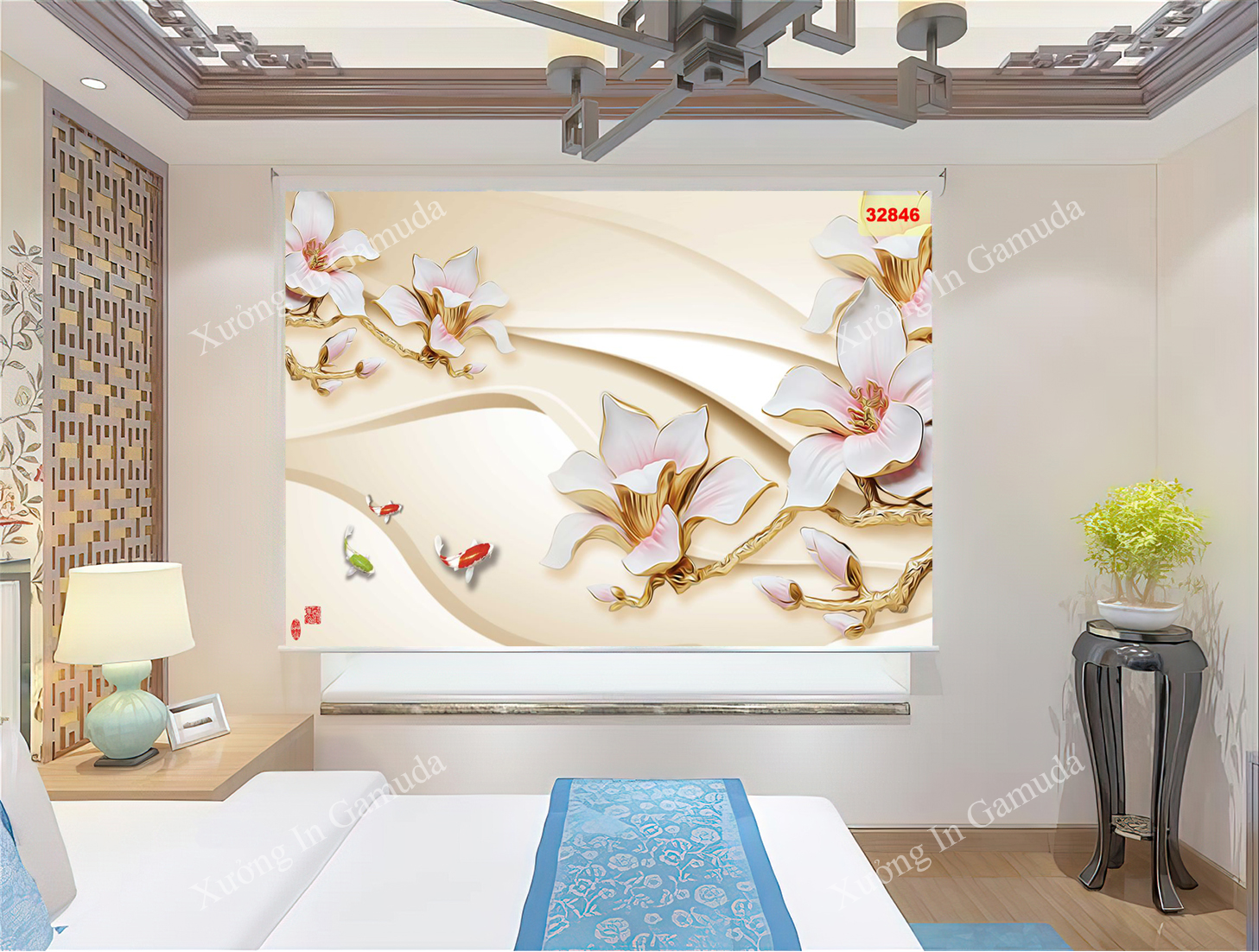 Rèm cuốn in tranh hoa 3D thiết kế và in ấn theo mọi yêu cầu