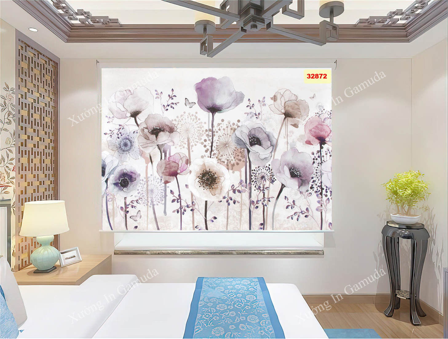 Rèm cuốn che nắng cho khung cửa sổ in hình hoa 3D sang trọng và tinh tế