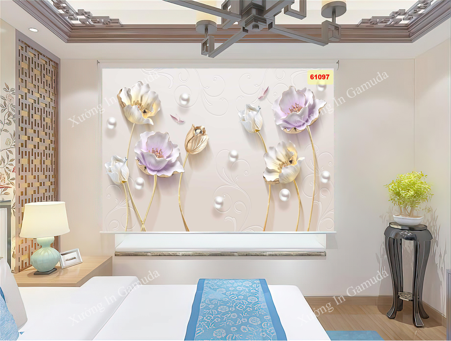 Rèm cuốn tranh hoa 3D in ấn và thiết kế theo yêu cầu