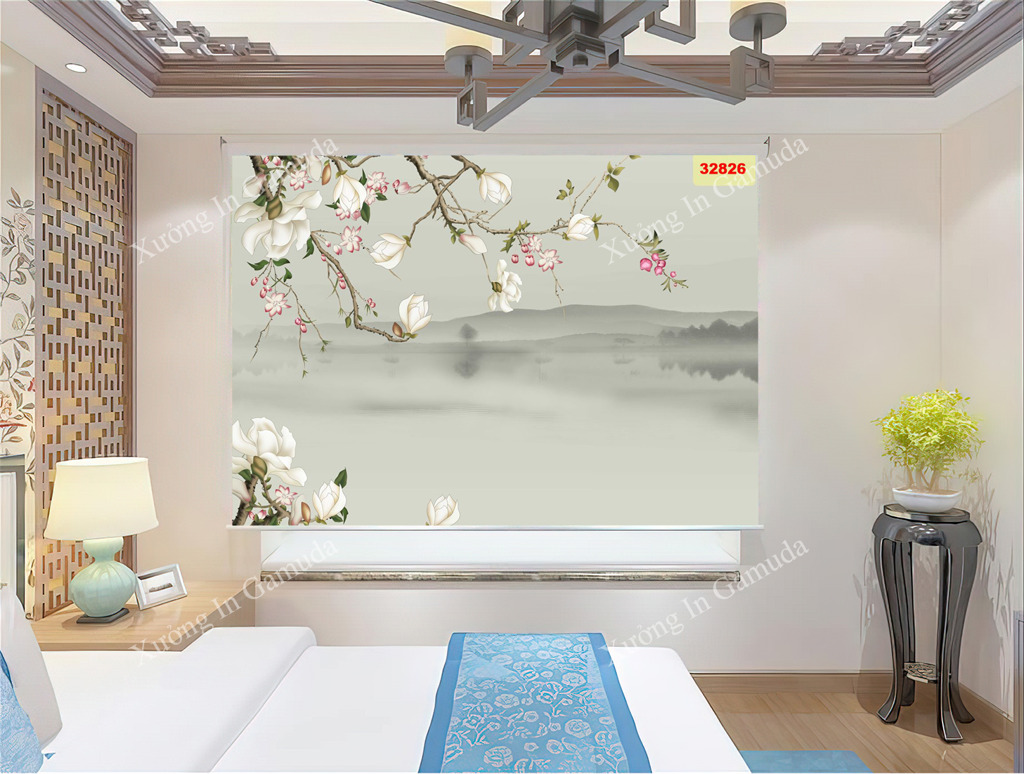 Rèm Cuốn In Tranh 3D Họa Tiết Indochine Cùng Gam Màu Sáng Tạo Phong Cảnh Thiên Nhiên Tươi Đẹp