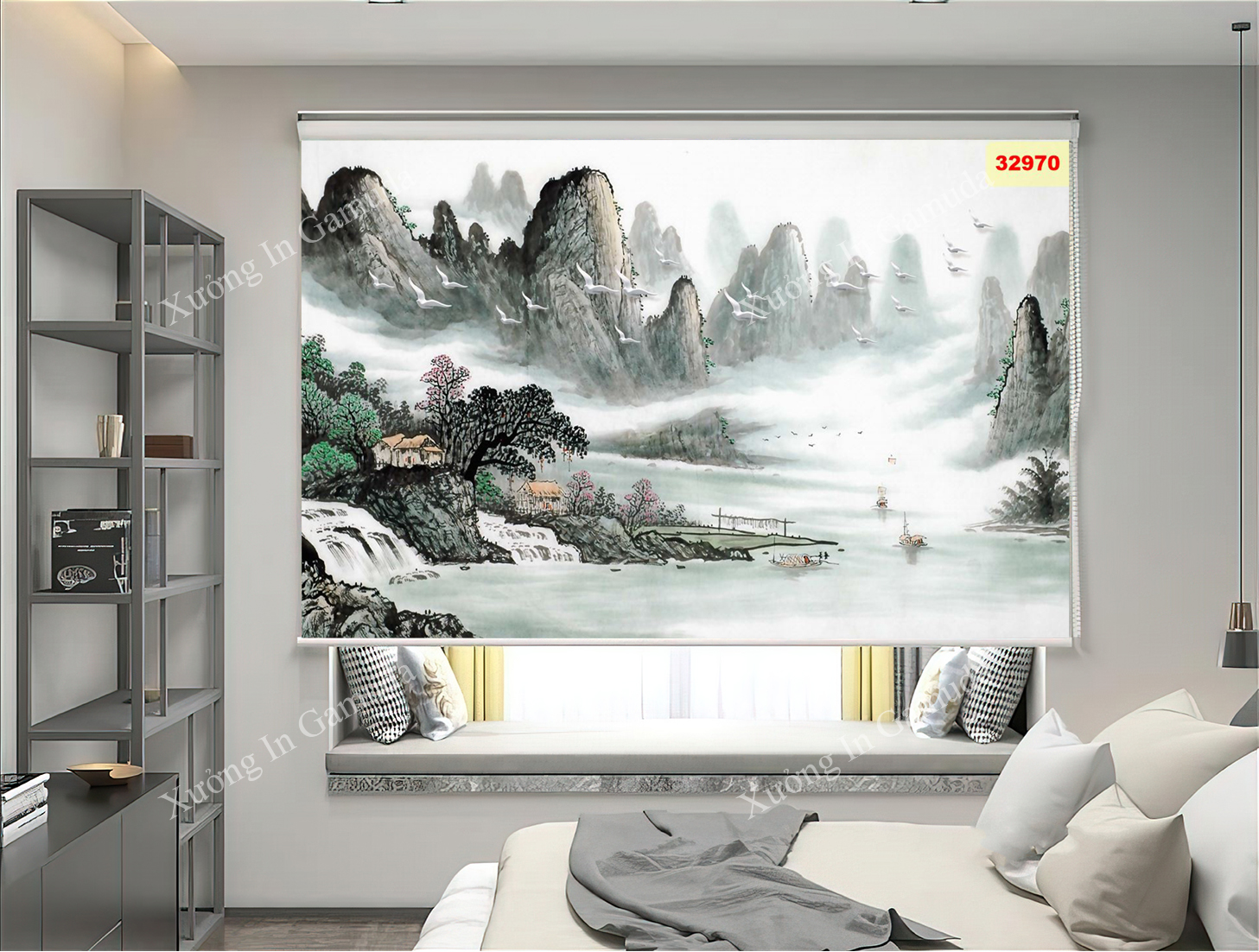 Rèm Cuốn Tranh 3D In Họa Tiết Cảnh Thiên Nhiên Tuyệt Đẹp Trên Nền Trắng Của Sương Mù