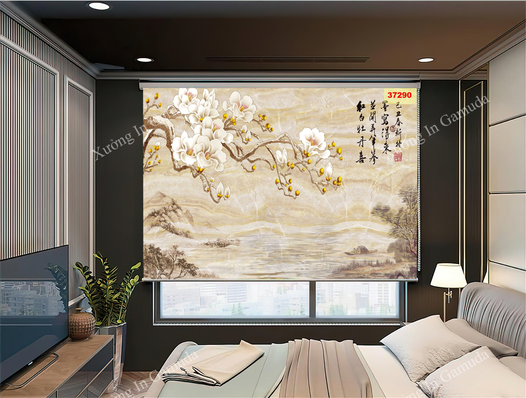 Rèm Cuốn Tranh In 3D Indochine Hoa 3D Sang Trọng