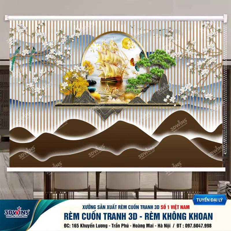 In ấn rèm cuốn không khoan cho quán dưỡng sinh mẫu thuận buồm xuôi gió tại xưởng rèm 3DWins