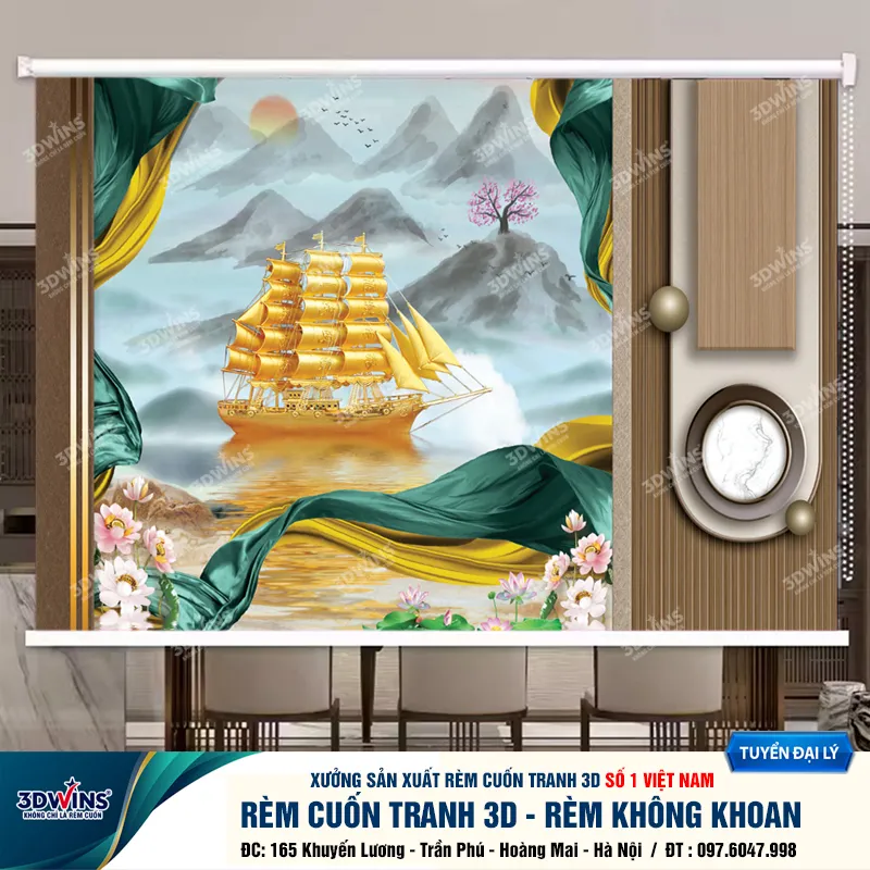 Rèm cuốn tranh thuận thuồm in ấn và sản xuất tại xưởng rèm 3DWins