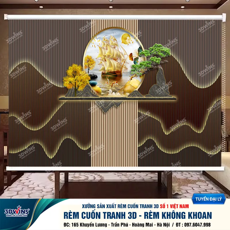 Rèm cuốn không cần khoan tường in UV sắc nét