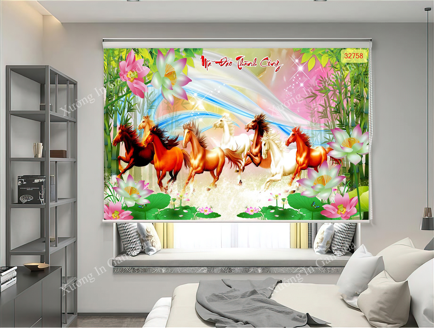 Rèm Cuốn Tranh In Hình Mã Đáo Mang Nguồn Tài Lộc Lớn