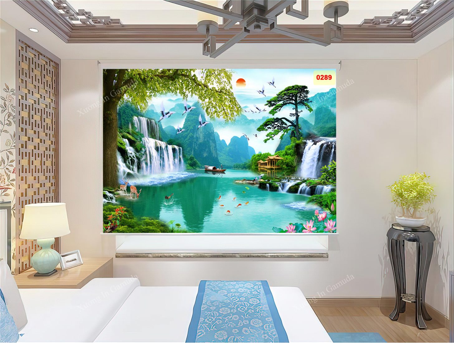 Rèm In Tranh Sơn Thủy Hữu Tình Mang Ý Nghĩa Của Sự Mua Thuận Gió Hòa , Làm Việc Gì Cũng Thuận Lợi Và Thành Công