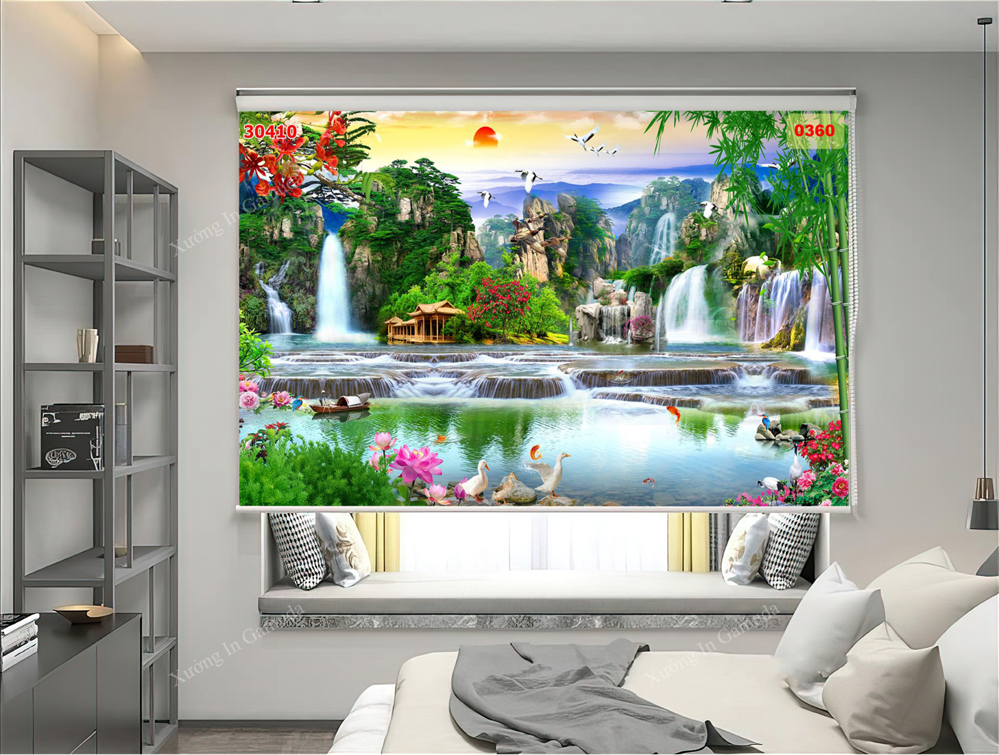 Rèm Cuốn 3D Họa Tiết Núi Và Thác Nước Cùng Thiên Nhiên Đa Dạng Của Đất Trời