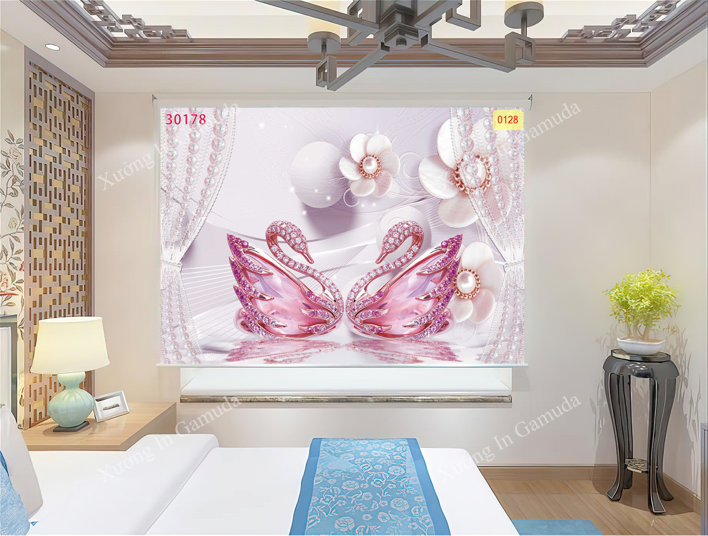 Rèm Cuốn Tranh 3D In Hình Đôi Thiên Nga 3D Đẹp Nhất