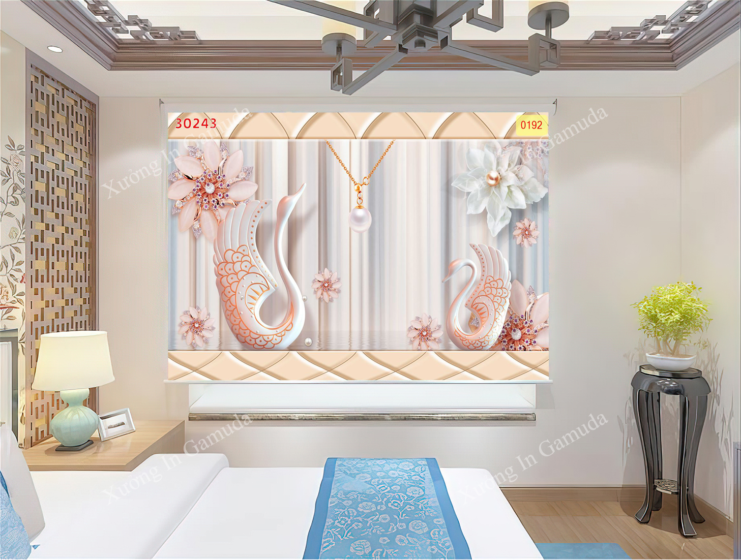 Rèm Cuốn Tranh 3D In Hình Thiên Nga Biểu Tượng Của Sự Đẹp Đẽ Sang Trọng