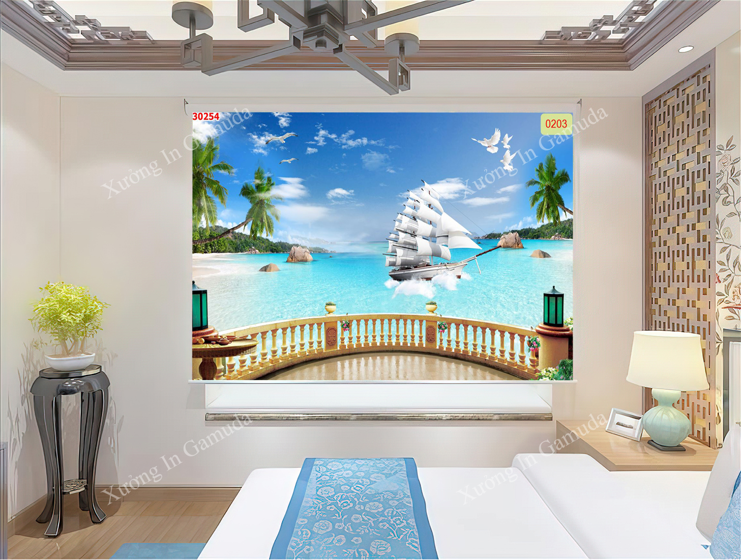 Rèm Cuốn Tranh In Họa Tiết 3D Thuận Buồm Xuôi Gio Đẹp Mang Ý Nghĩa Phong Thủy