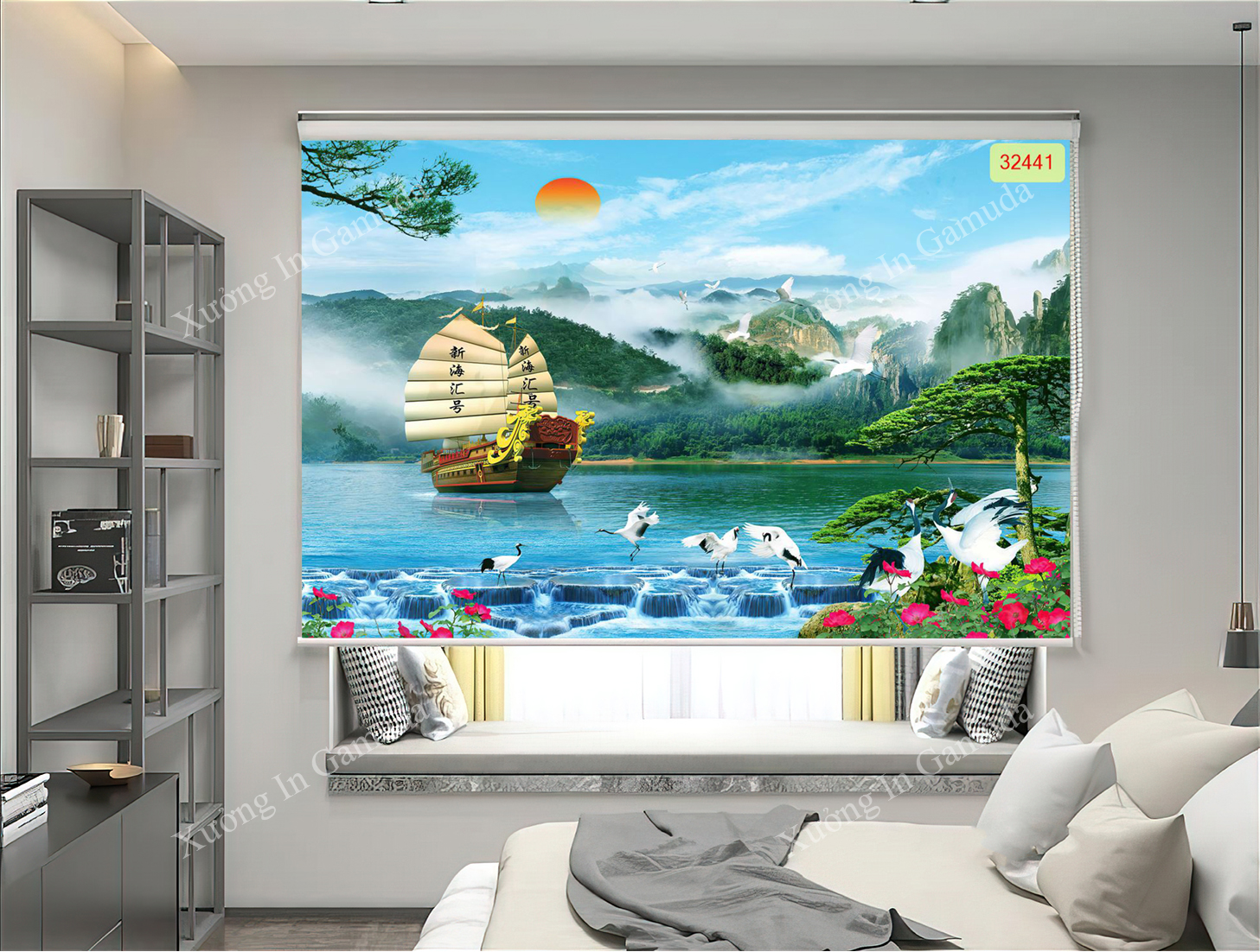 Rèm Cuốn Tranh In Họa Tiết Thuận Buồm Xuối Gio Mang Biểu Tượng Cho Sự May Mắn, Thành Công
