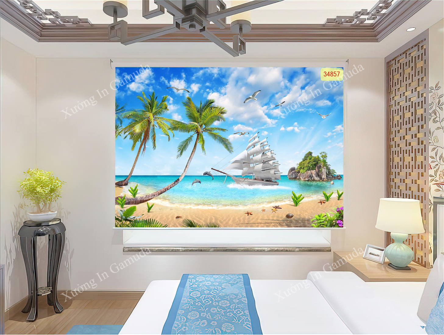 Rèm Cuốn Tranh In Họa Tiết 3D Thuận Buồm Xuôi Gio Cùng Thiên Nhiên Tươi Đẹp Trên Gam Màu Sáng Của Bầu Trời