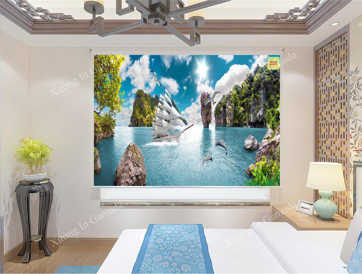 Rèm Cuốn Tranh In 3D Họa Tiết Con Thuyền Trở Đầy Tài Lộc, May Mắn Thuận Theo Chiều Gió Trở Tài Lộc
