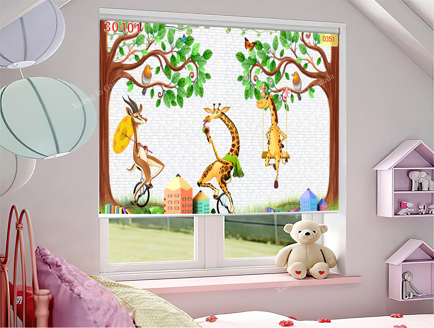 Rèm cuốn tranh in hình Hươu Cao Cổ - In ấn và thiết kế theo yêu cầu tại xưởng in Gamuda