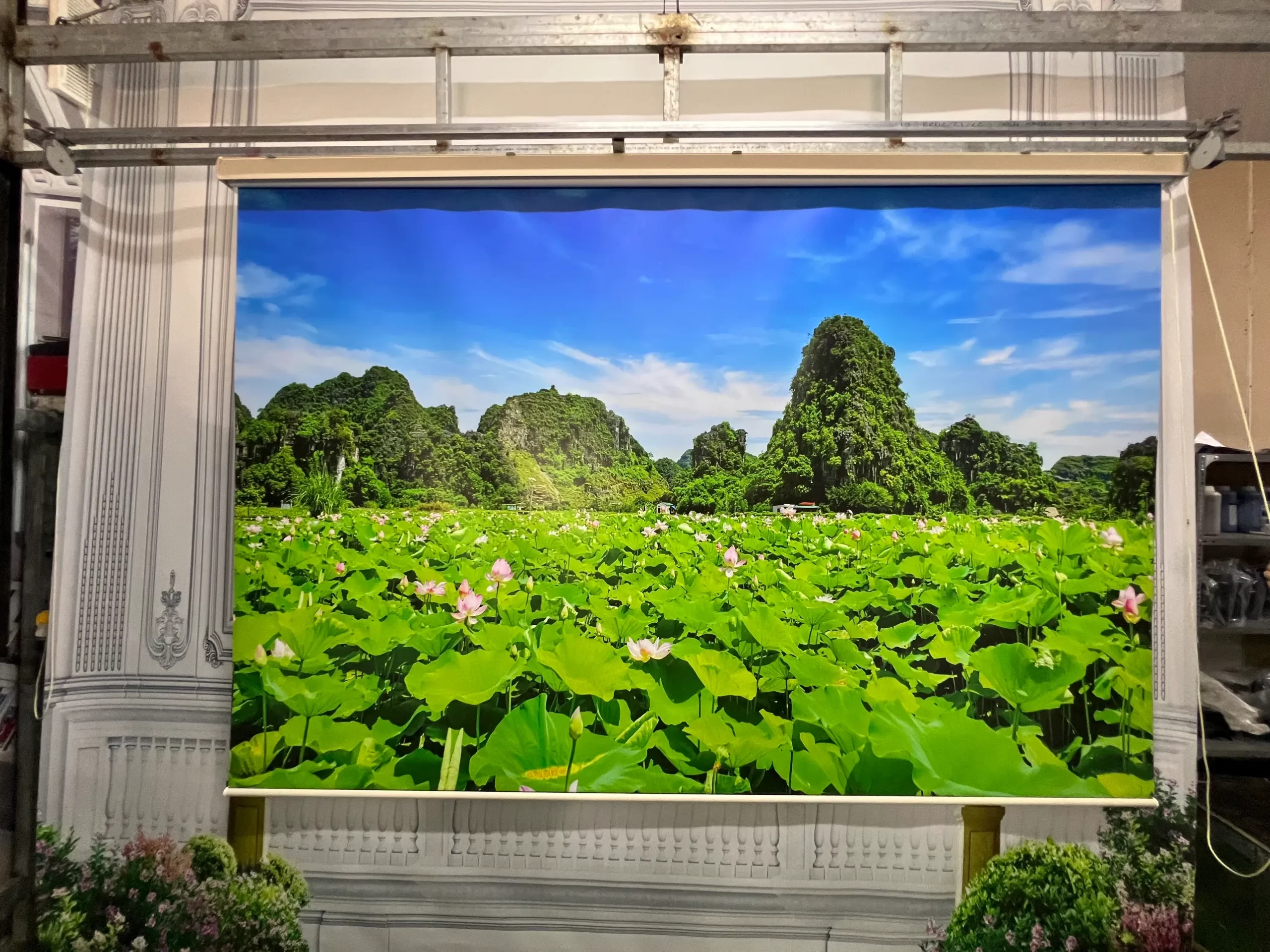 Rèm cuốn in tranh 3D chủ đề Tam Cốc Bích Động Tràn An